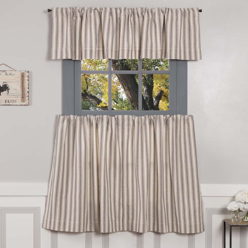 Piper Classics Market Place Gray Ticking Stripe Tier Curtains - Image 5